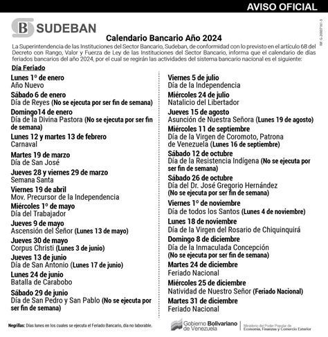 Sudeban Anuncia El Calendario Bancario Venezolano Para 2024 Diario Versión Final