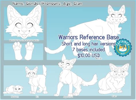 Warriors Reference Sheet Base Feline And Cat Lineart Base Etsy