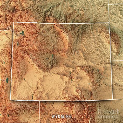 Wyoming State Usa 3d Render Topographic Map Border Digital Art By Frank