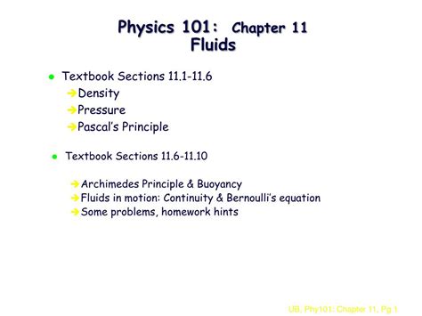 PPT - Physics 101: Chapter 11 Fluids PowerPoint Presentation - ID:208349