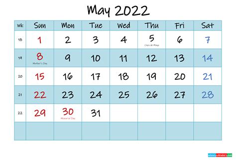 Printable May 2022 Calendar Word Template K22m473