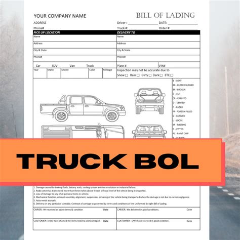 Buy Truck Bill Of Lading Template Printable Business Form Online In