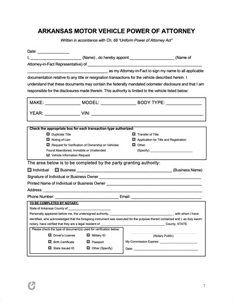 Printable Power Of Attorney Form Arkansas