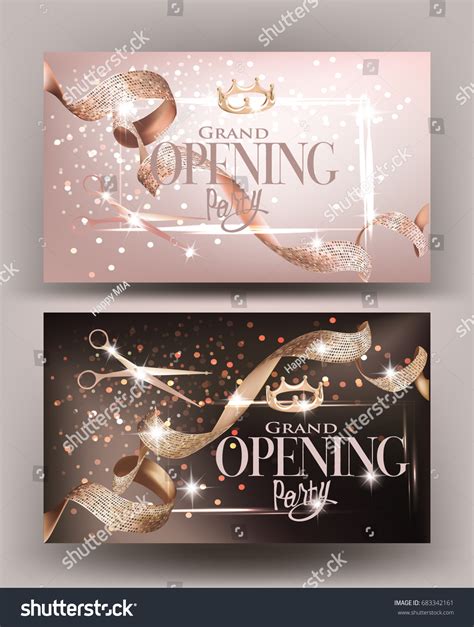 Grand Opening Invitation Beige Cards With Curly Royalty Free Stock