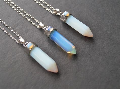 Opalite Necklace Crystal Point Pendant Opalite Glass Stone Etsy