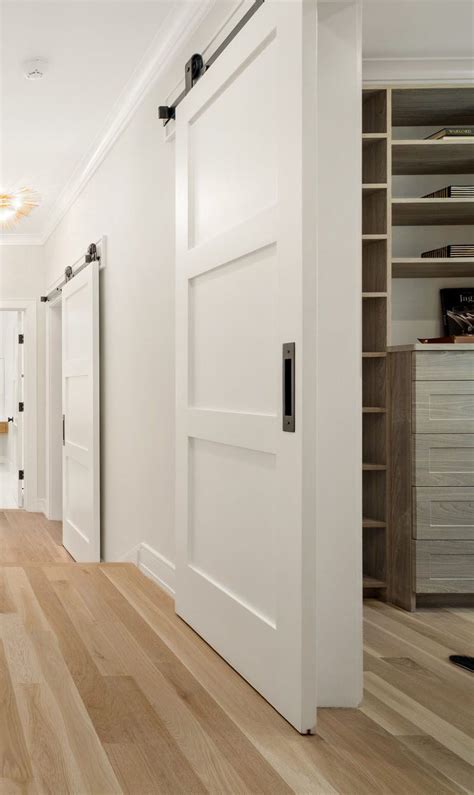 Modern White Barn Door With Black Hinges And Handle In White
