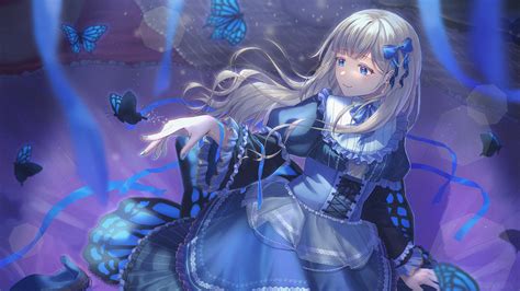 Blue Eyes Anime Girl With Blue Dress Butterflies 4k Hd Anime Girl