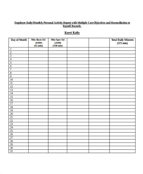 Employee Daily Report Template