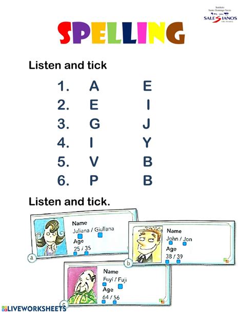 spelling interactive worksheet