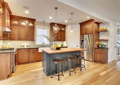 White Kitchen Cabinets With Golden Oak Trim Natural Wood Traditional