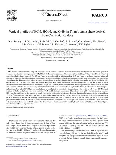 (PDF) Vertical profiles of HCN, HC3N, and C2H2 in Titan's ...