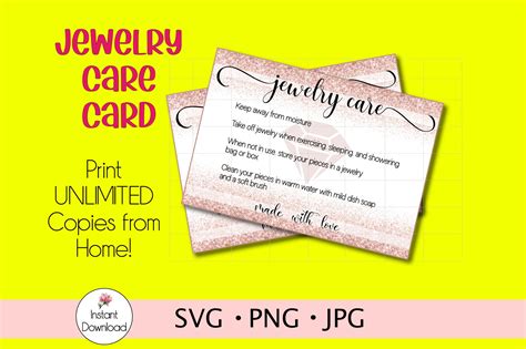 Printable Jewelry Care Card, Jewelry Care Instructions (1046988) | Card and Invites | Design Bundles