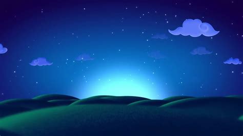 🌚 Kids Night Sky Hills Cartoon Animated Video Loop Background For