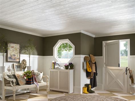 A wood plank ceiling offers the same classic décor as a wood plank floor, so why not hang one in your house? Country Classic Plank HomeStyle Ceilings Wood Paintable 6 ...