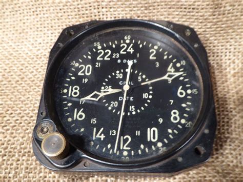 Waltham Watch Co 8 Days Aircraft Clock Civil Date Military