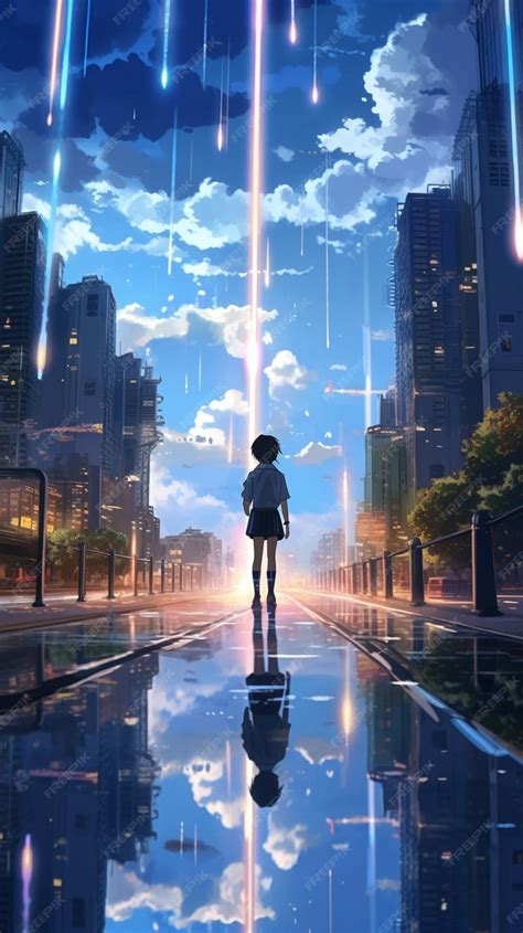 Premium Ai Image Anime Girl Standing In The Rain With Umbrella