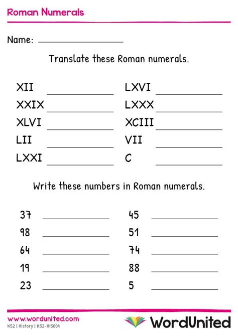 Roman Numerals Wordunited Roman Numerals Basic Math Worksheets
