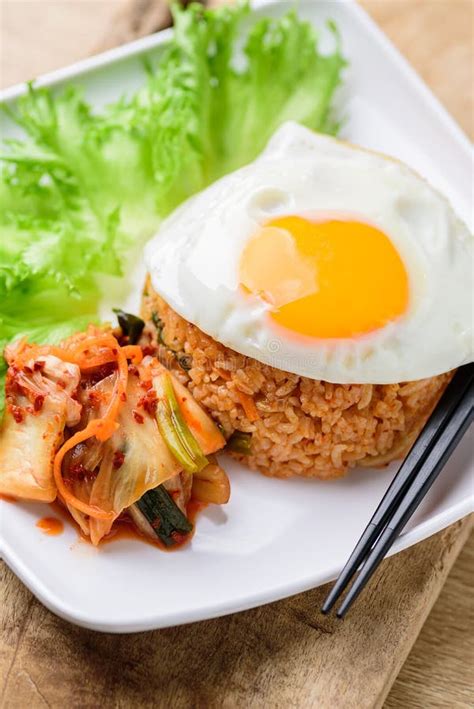 Kimchi Fried Rice With Fried Egg Korean Food Stock Image Image Of