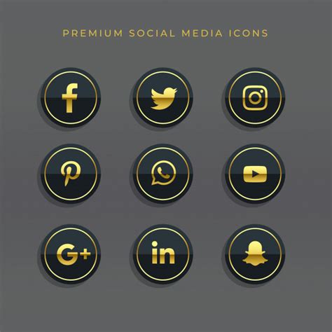 Social media gold icons vector set fashion icons. Free Vector | Premium set of golden social media icons and ...