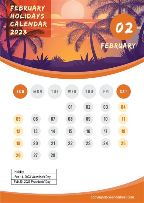 February Holidays 2023 Free Printable Calendar 2023