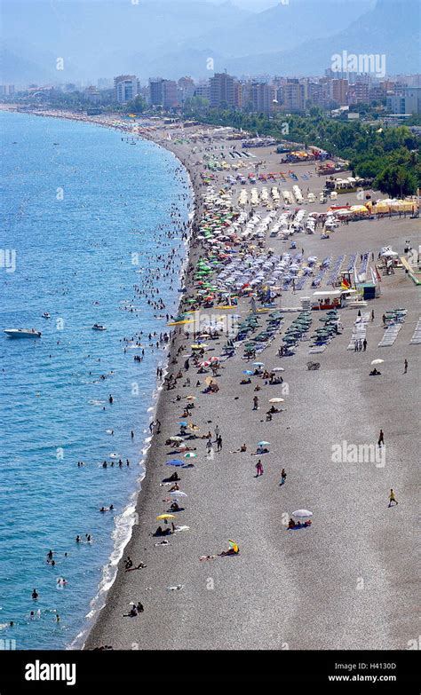 Turkey Antalya Konyaalti Beach Bathers Overview South East Europe Mediterranean Coast