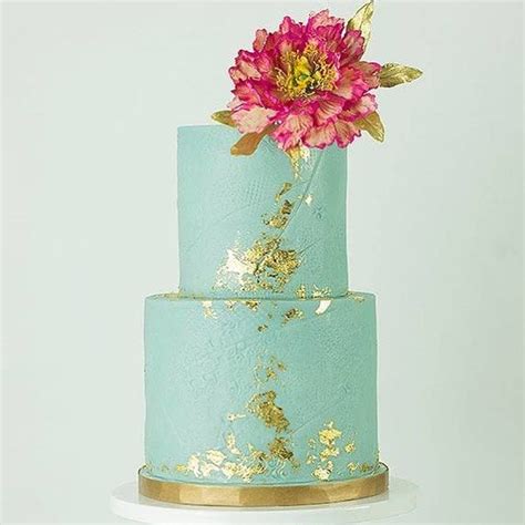 Gorgeous Turquoise And Gold Cake By Linavebercake Gold Leaf Cakes