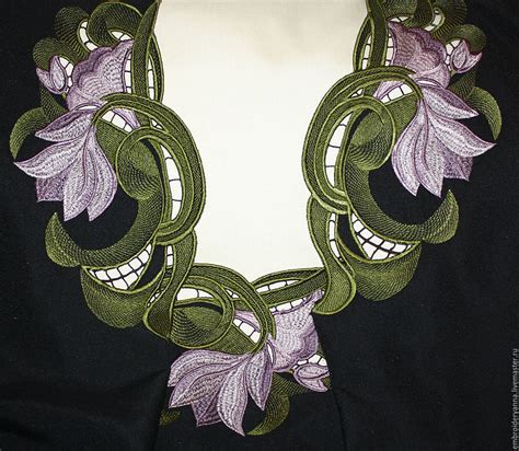 Design For Machine Embroidery Floral Neckline Richelieu Border