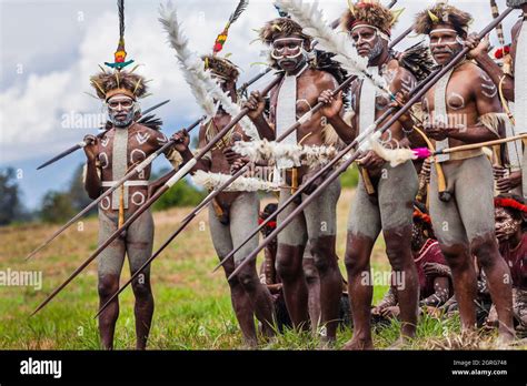 Indonesia Papua City Of Wamena Armed Members Of The Dani Tribe