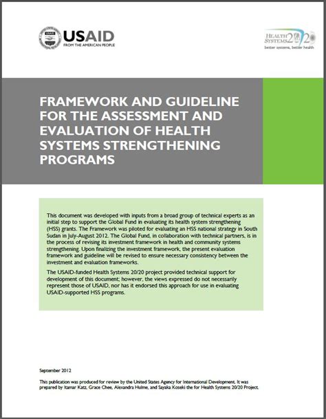 framework and guideline for the assessment and evaluation of health systems strengthening