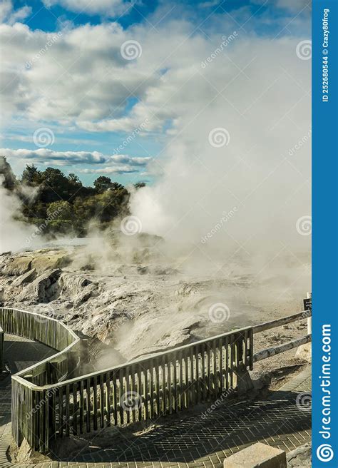 Geothermal Volcanic Park With Geysers And Hot Streams Scenic Landscape