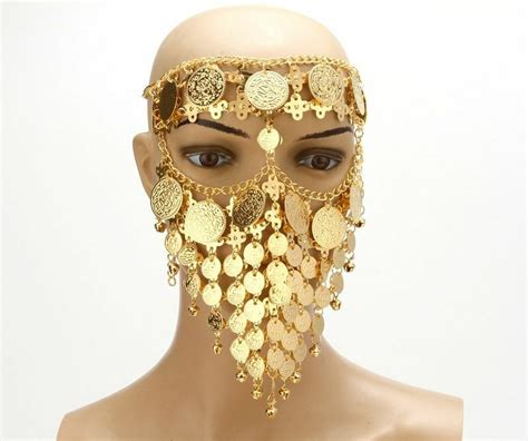 Coin Face Mask Belly Dancing Costume Veil Tribal Arab Gold Plated Accessories Ebay