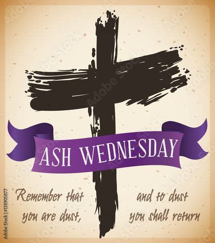 Beginning Of Lent With Ash Wednesday Cross With Ribbon Vector Illustration Ash Wednesday