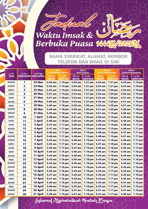 Takwim Ramadhan Malaysia Jadual Waktu Solat Berbuka Puasa