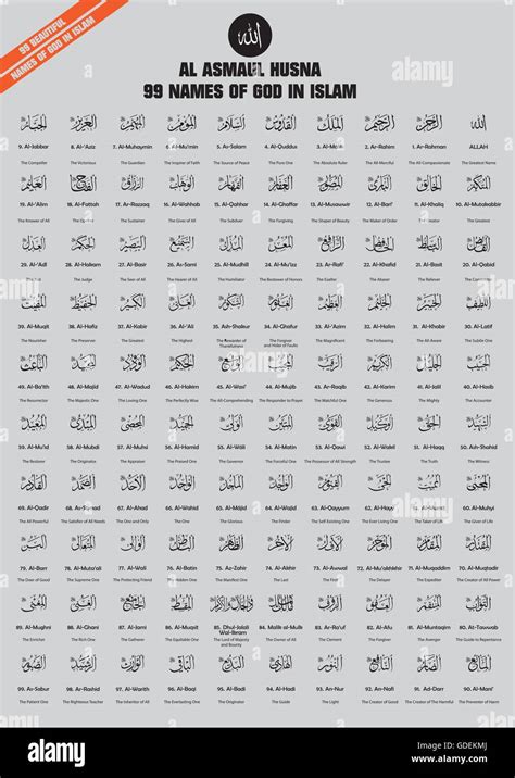 99 Names Attributes Of Allah God In Islam In Arabic Calligraphy
