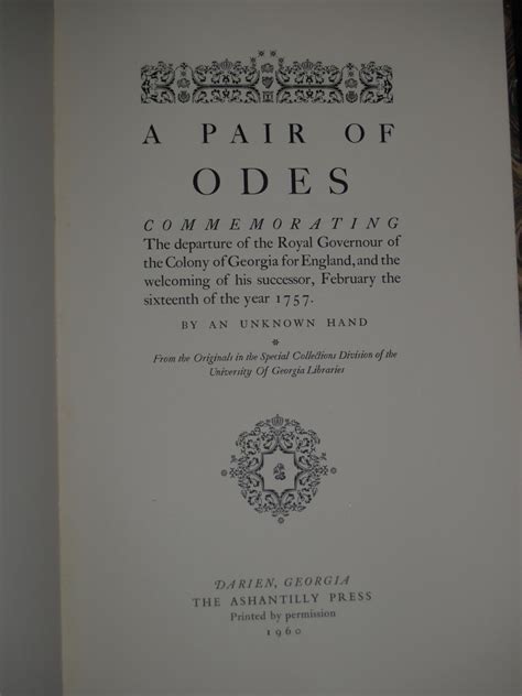 A Pair Of Odes By An Unknown Hand Bill Haynes Ed Very Good Plus