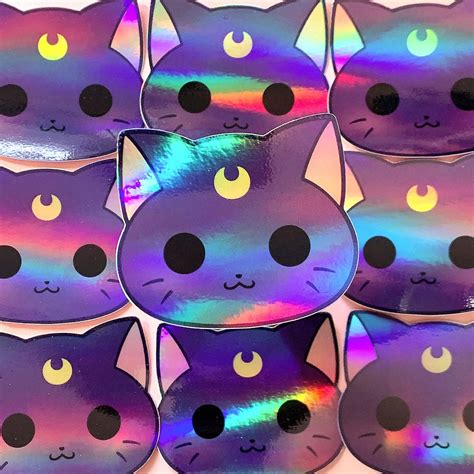 Waterproof Holographic Sailor Moon Luna Cat Head Vinyl Decal — San