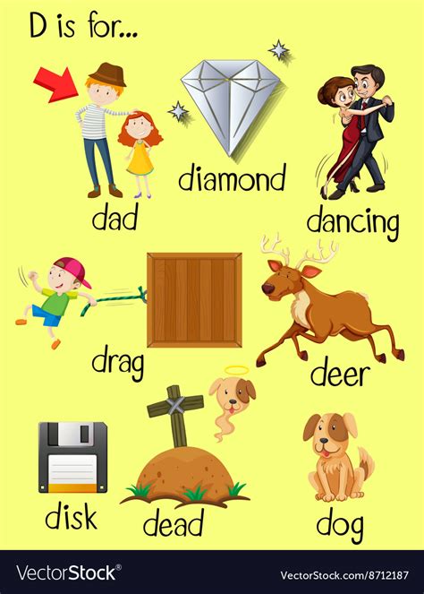 Letter D And Different Words Royalty Free Vector Image