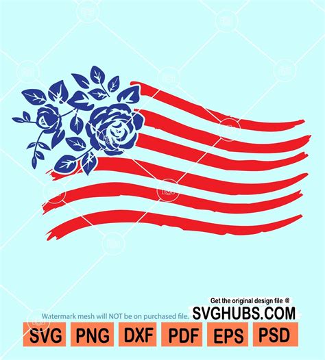 Floral American Flag Svg July 4th Svg 4th Of July Svg Flower Us Flag