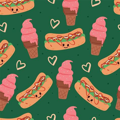 Seamless Pattern Cartoon Cute Dessert Character Cute Food Wallpaper