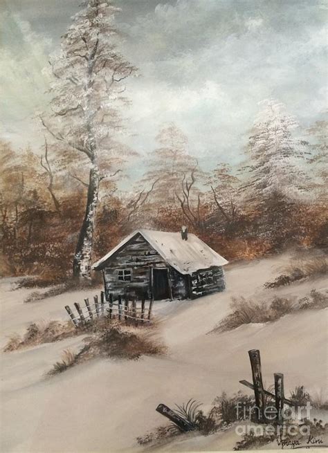 Winter Cabin Painting By Vinaya Kini