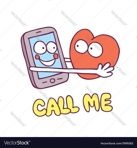 Call Me Mobile Phone Heart Cartoon Characters Vector Image
