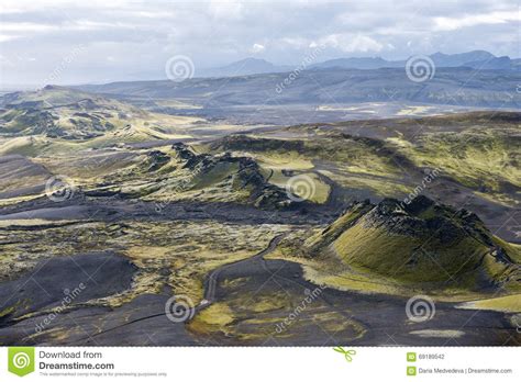 Volcanic Landscape In Lakagigar Laki Craters Iceland Stock Photo
