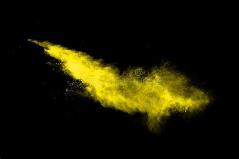 Yellow Powder Explosion On Black Background Stock Photo Image Of