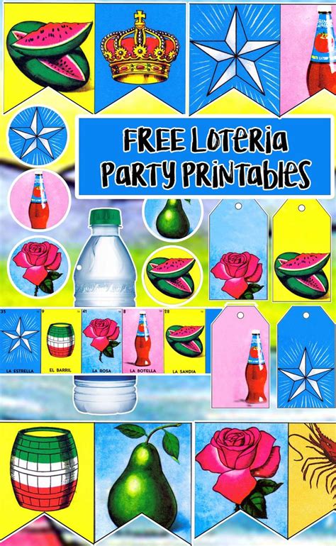 free loteria birthday party printable files banners cupcake toppers water bottle