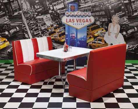 American Diner Furniture 50s Style Retro Table And Red Booth Set