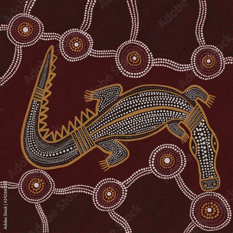 Australian Aboriginal Styled Dot Painting Artwork A Crocodile