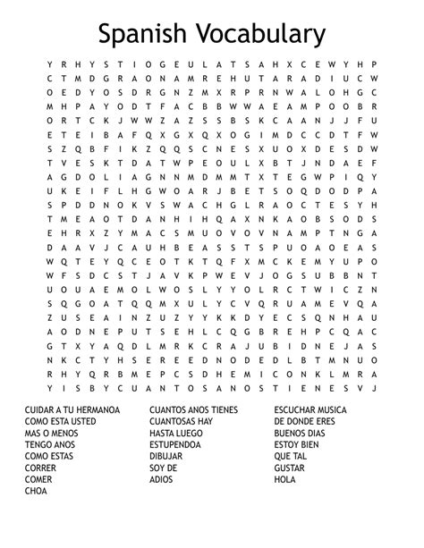 Spanish Vocabulary Word Search Wordmint
