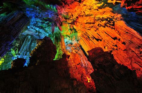 Multicolored Stalagmites And Stalactites In Chinas Famous Cave