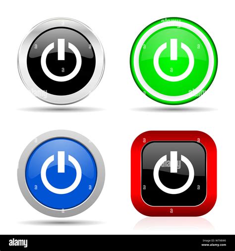 Power Red Blue Green And Black Web Glossy Icon Set In 4 Options Stock