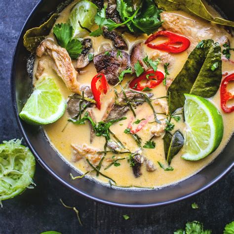 Using a strainer, remove the onion, lemon grass, galangal, kaffir leaves and chillies. Mushroom Tom Kha Soup (With images) | Winter soup recipe ...